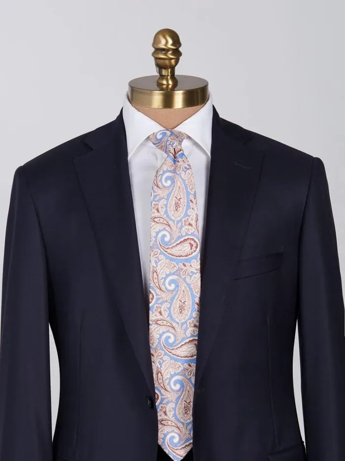 Ties Mens Paul Stuart Silk and Linen Paisley Tie Lt Bluebrown