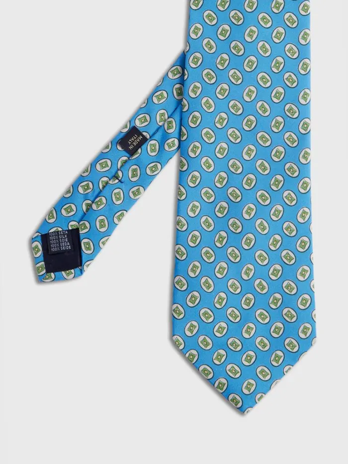 Ties Mens Paul Stuart Silk Printed Tossed Oval Design Tie Blue