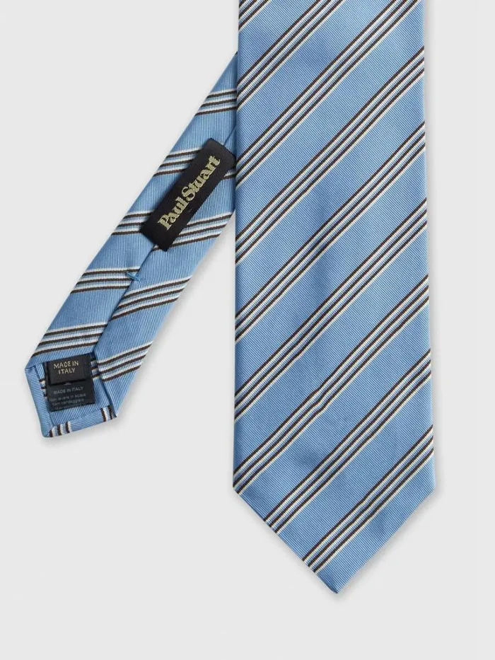 Ties Mens Paul Stuart Woven Silk and Cotton Stripe Tie Light Blue