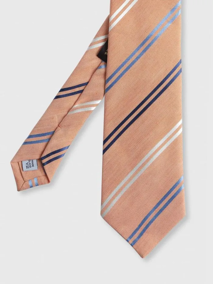 Ties Mens Paul Stuart Woven Silk and Linen Stripe Tie Light Blue