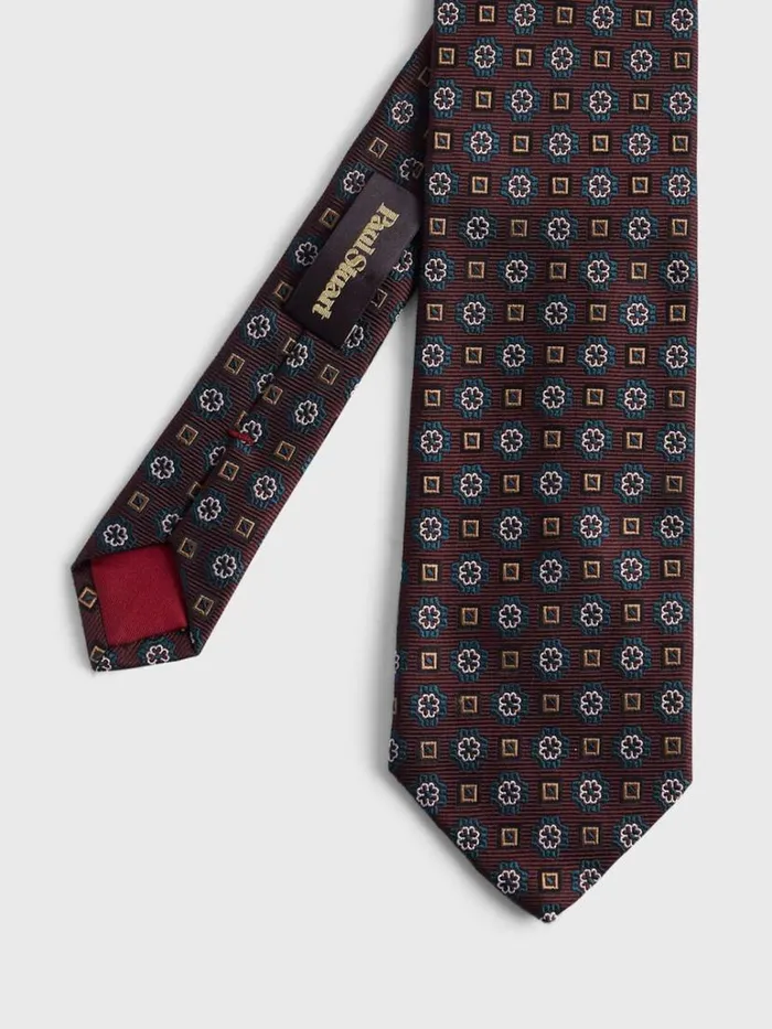 Ties Mens Paul Stuart Woven Silk Small Medallion Tie Burgundy
