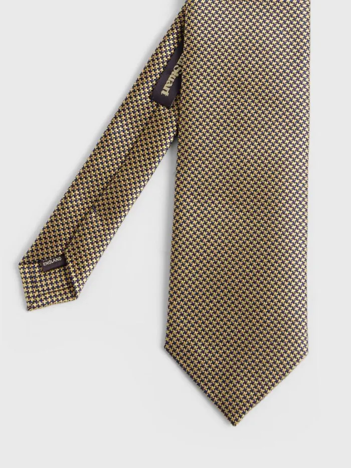 Ties Mens Paul Stuart Woven Silk Two Color Houndstooth Tie Gold