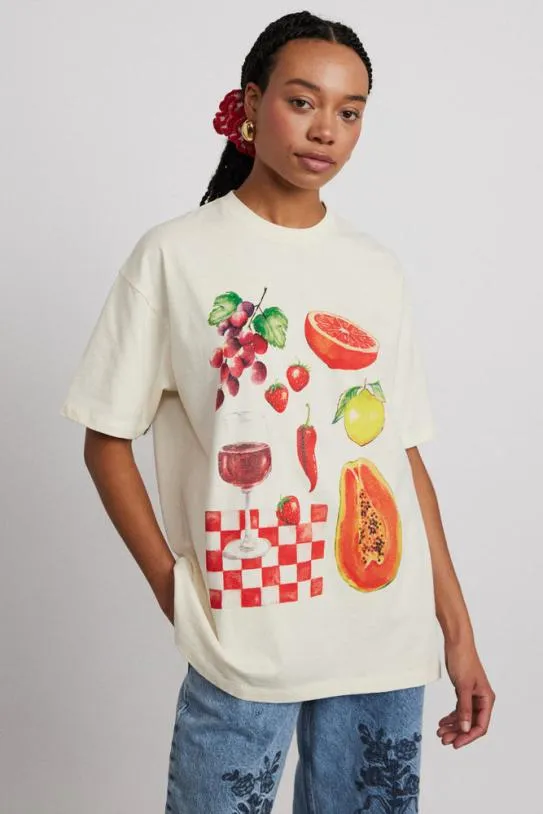 Tops Women Damson Madder Fruit Picnic Boyfriend Tee