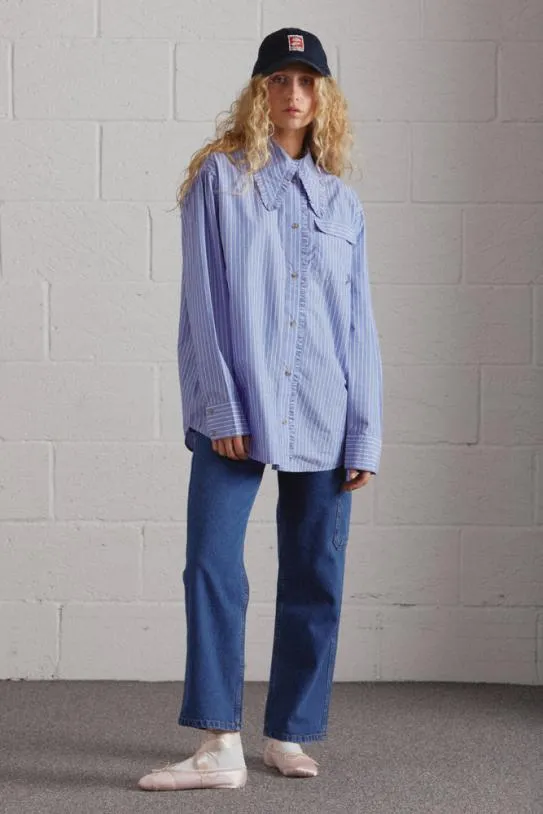 Tops Women Damson Madder Kendall Ruffle Shirt 8211 Blue Stripe