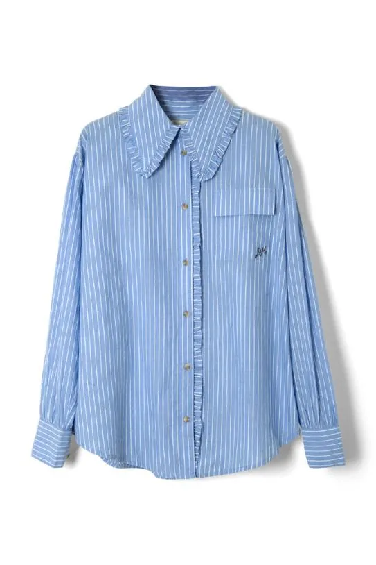 Tops Women Damson Madder Kendall Ruffle Shirt 8211 Blue Stripe