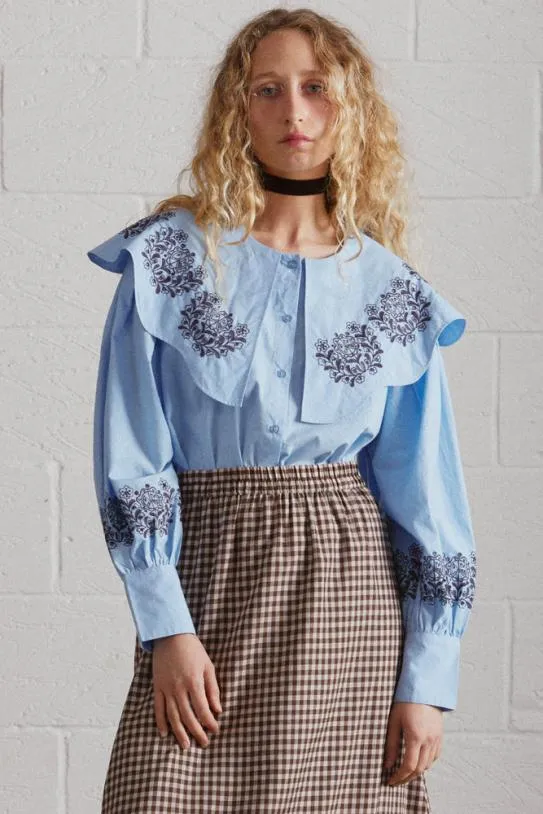 Tops Women Damson Madder Romeo Embroidered Blouse Blue