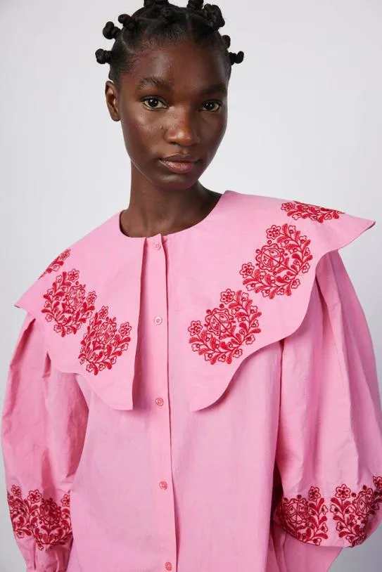 Tops Women Damson Madder Romeo Organic Cotton Broderie Blouse 8211 Pink