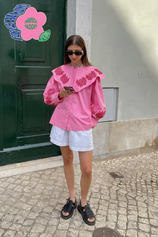 Tops Women Damson Madder Romeo Organic Cotton Broderie Blouse 8211 Pink Tops Women Damson Madder Romeo Organic Cotton Broderie Blouse 8211 Pink