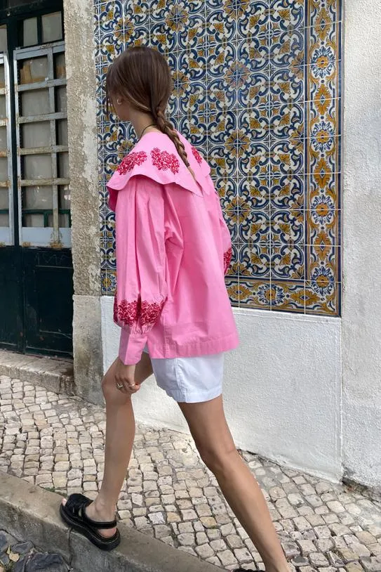 Tops Women Damson Madder Romeo Organic Cotton Broderie Blouse 8211 Pink Tops Women Damson Madder Romeo Organic Cotton Broderie Blouse 8211 Pink