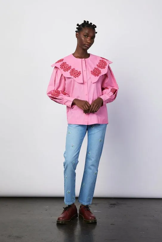 Tops Women Damson Madder Romeo Organic Cotton Broderie Blouse 8211 Pink Tops Women Damson Madder Romeo Organic Cotton Broderie Blouse 8211 Pink