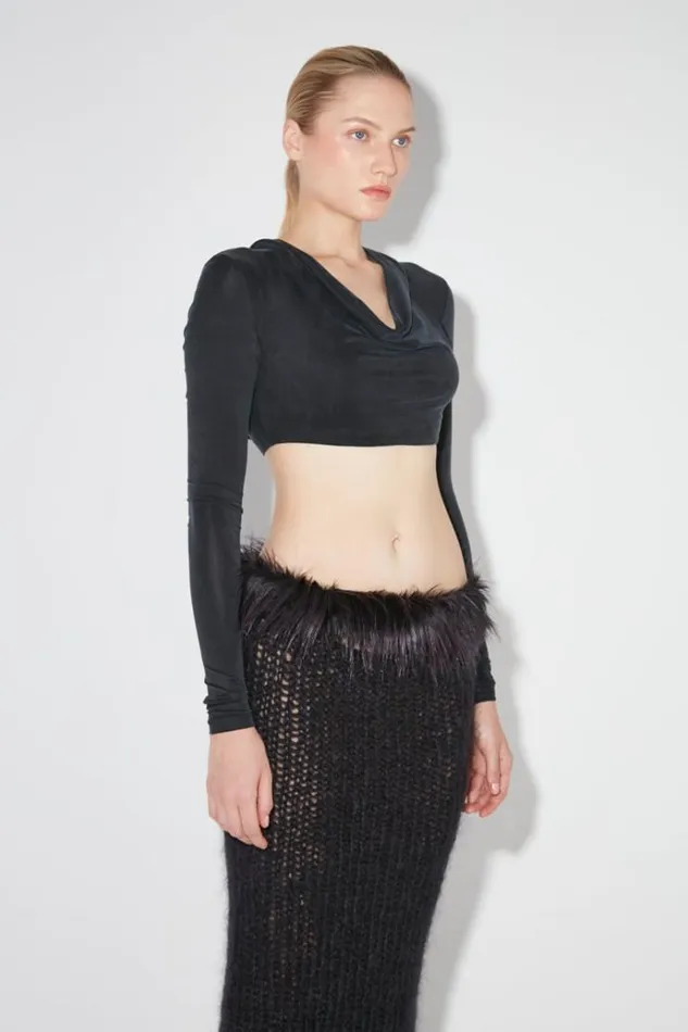 Tops Women MISBHV Hooded Cropped Cupro Longsleeve Black