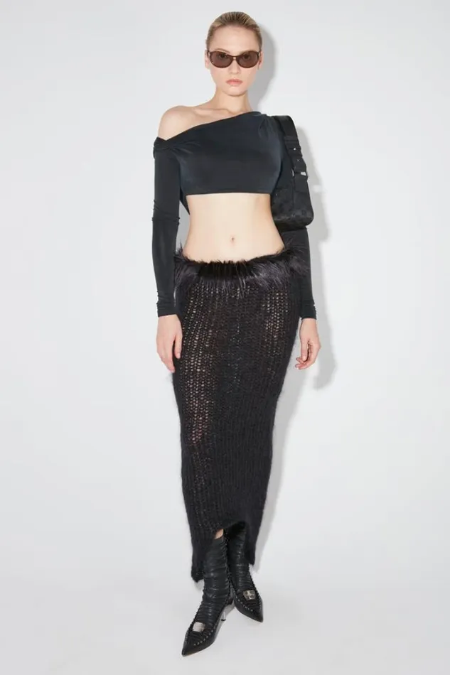 Tops Women MISBHV Hooded Cropped Cupro Longsleeve Black