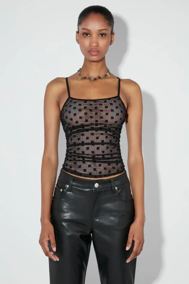 Tops Women MISBHV Mesh Monogram Draped Top Black