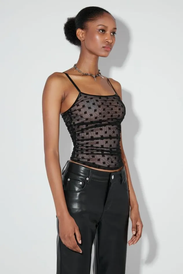 Tops Women MISBHV Mesh Monogram Draped Top Black
