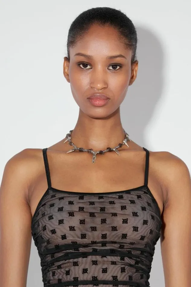 Tops Women MISBHV Mesh Monogram Draped Top Black