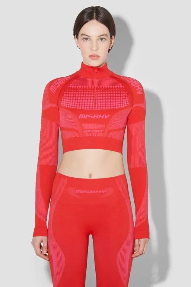 Tops Women MISBHV Sport Europa Cropped QuarterZip Longsleeve Coral Red