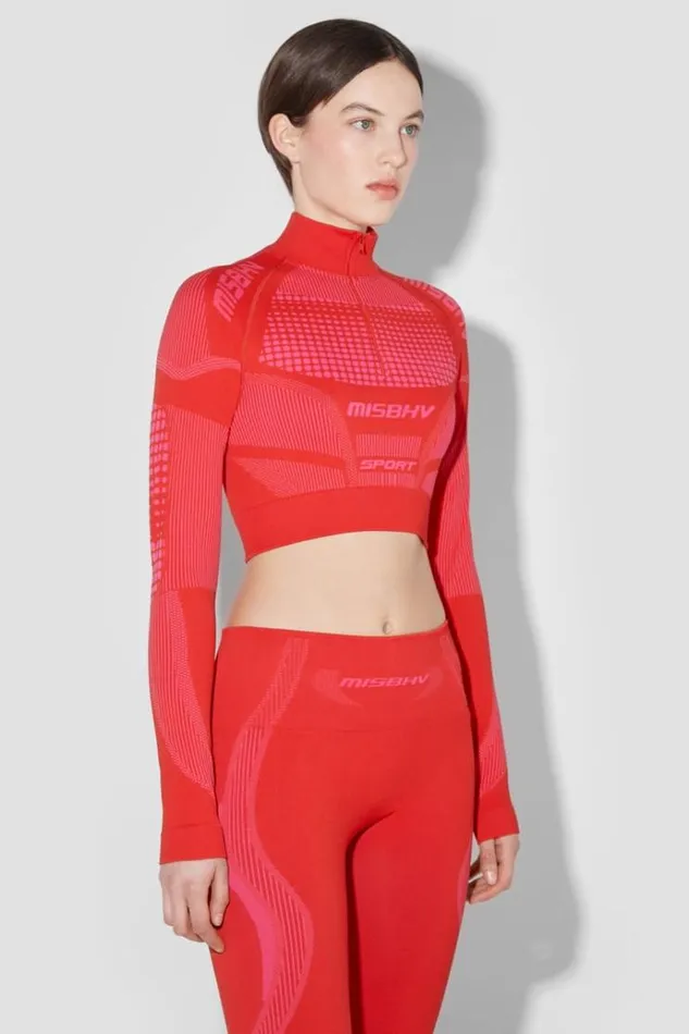 Tops Women MISBHV Sport Europa Cropped QuarterZip Longsleeve Coral Red