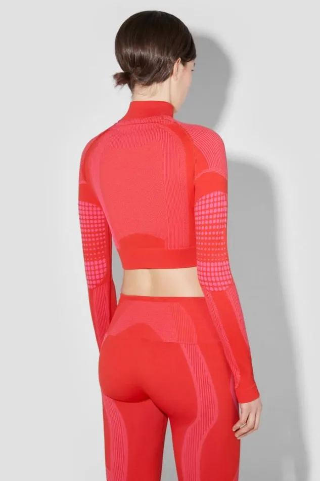 Tops Women MISBHV Sport Europa Cropped QuarterZip Longsleeve Coral Red