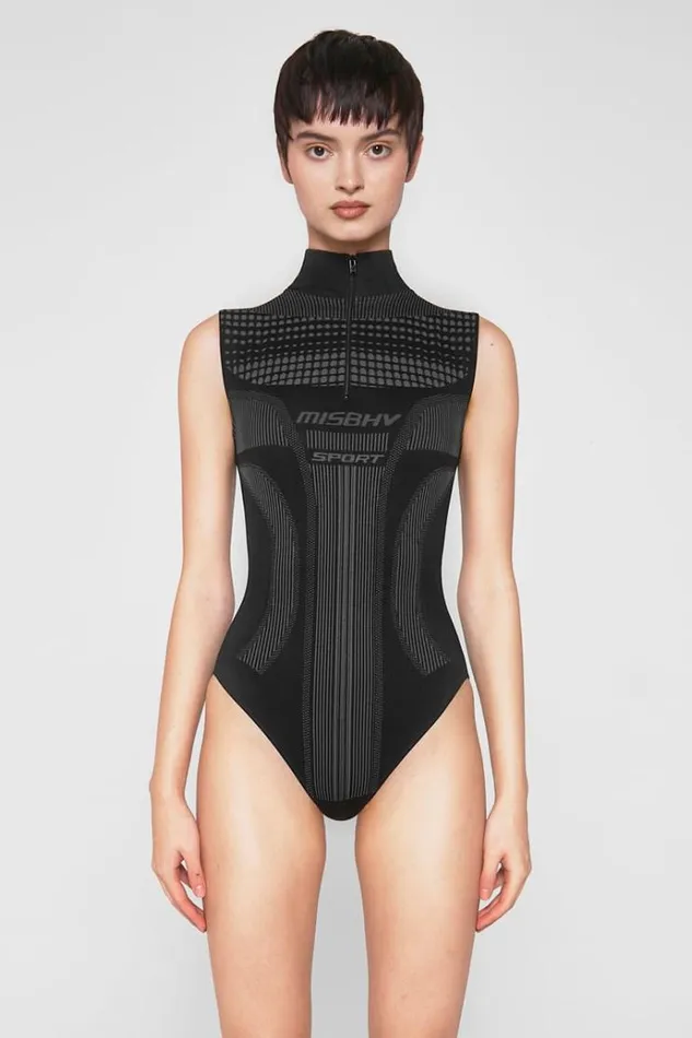Tops Women MISBHV Sport Europa QuarterZip Bodysuit Muted Black