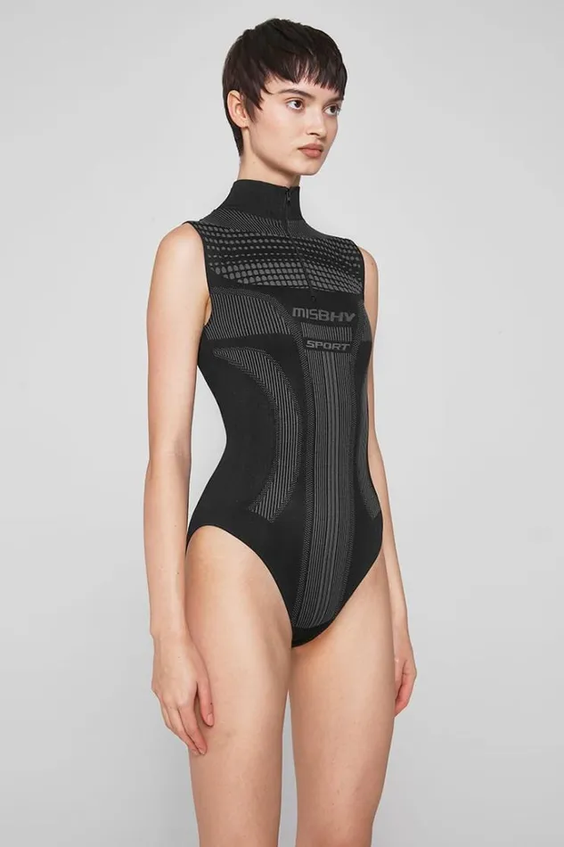 Tops Women MISBHV Sport Europa QuarterZip Bodysuit Muted Black