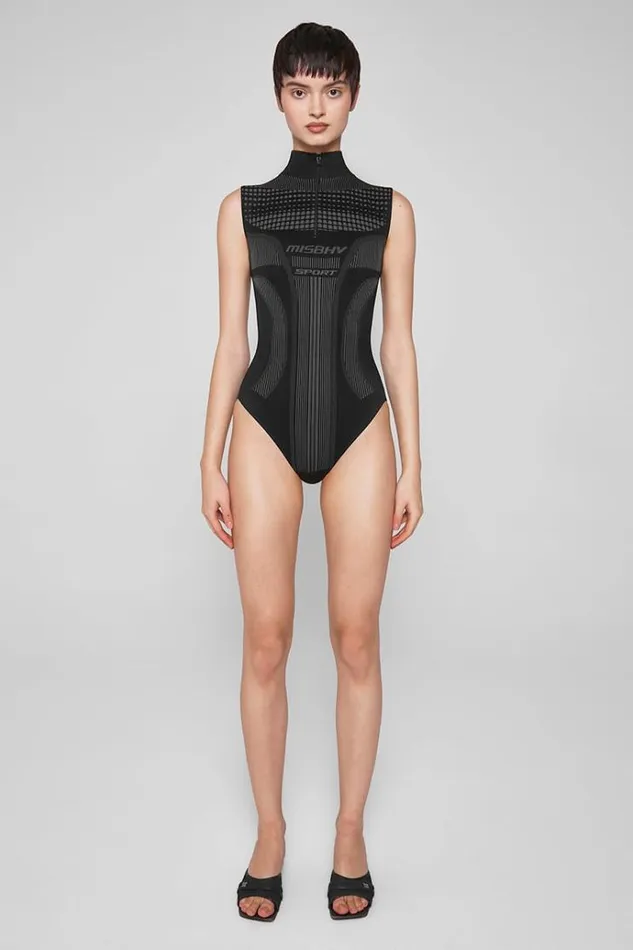 Tops Women MISBHV Sport Europa QuarterZip Bodysuit Muted Black
