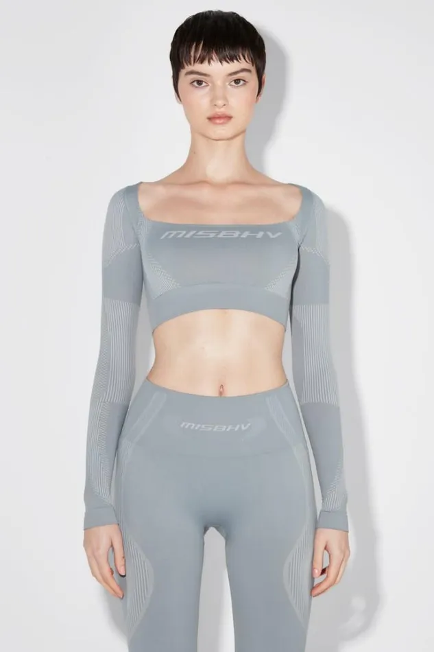 Tops Women MISBHV Sport Longsleeve Cropped Square Shaped Steel Blue