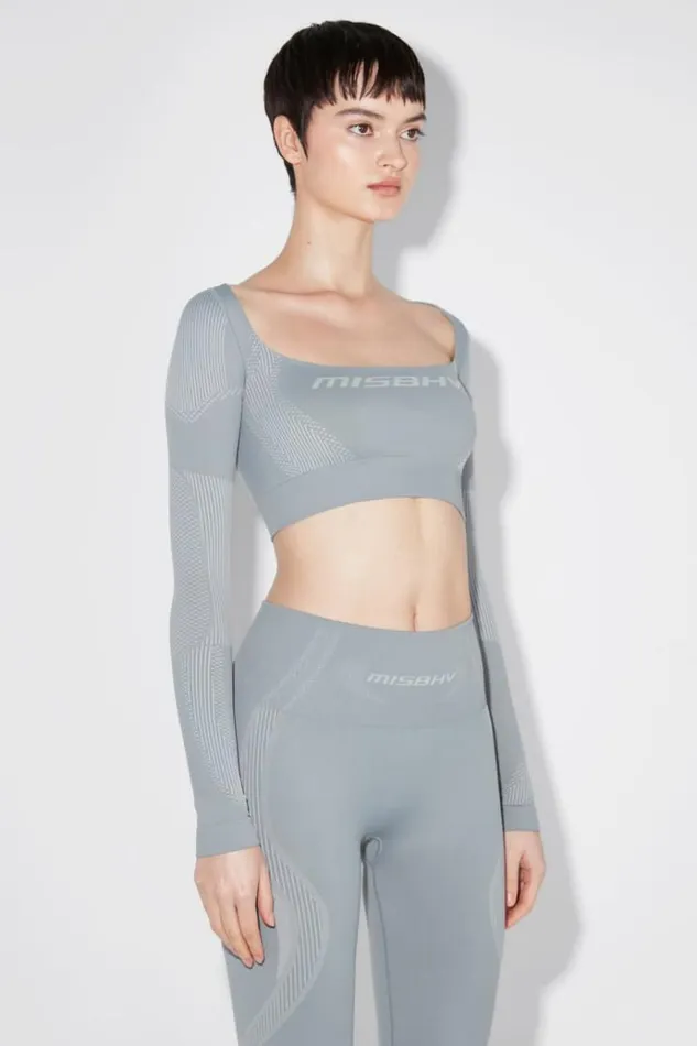Tops Women MISBHV Sport Longsleeve Cropped Square Shaped Steel Blue