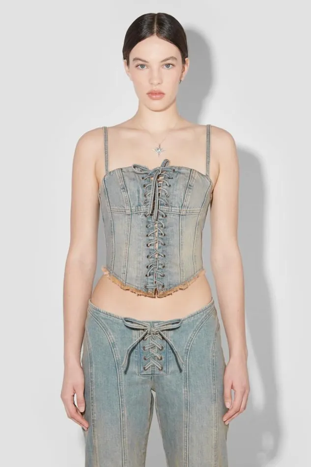 Tops Women MISBHV Sunset Wash Lara Laced Denim Corset Blue