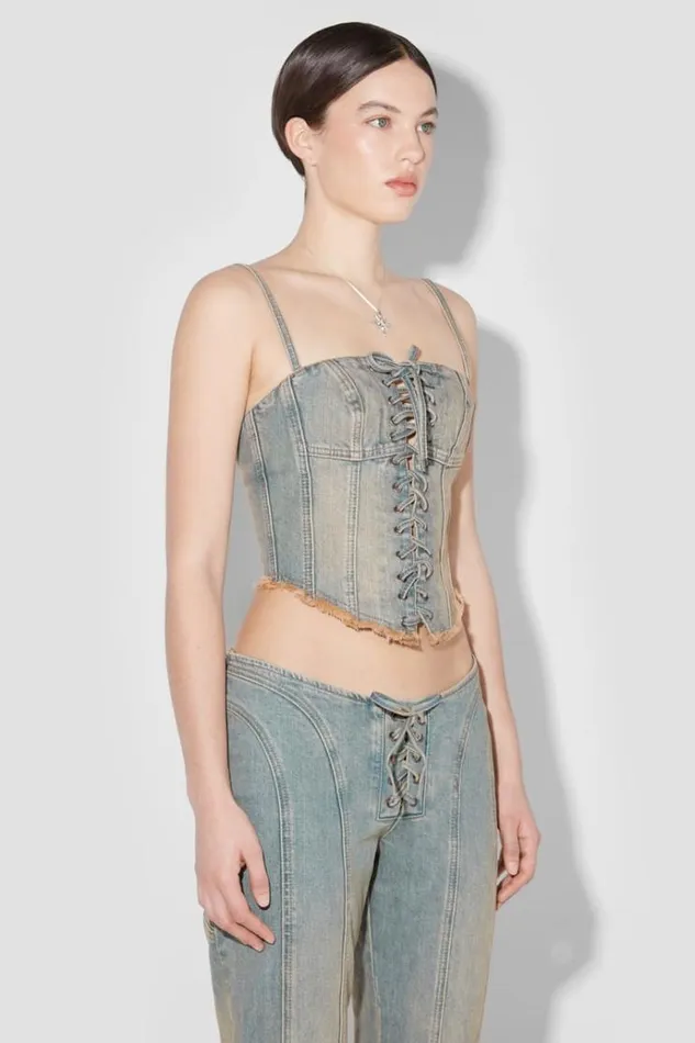 Tops Women MISBHV Sunset Wash Lara Laced Denim Corset Blue