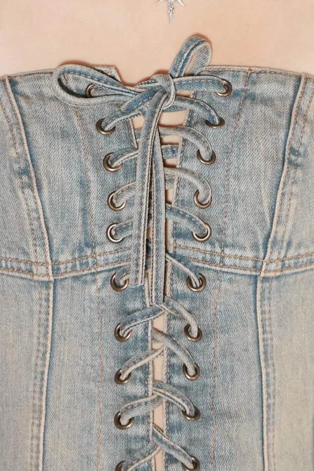 Tops Women MISBHV Sunset Wash Lara Laced Denim Corset Blue