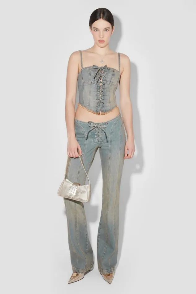 Tops Women MISBHV Sunset Wash Lara Laced Denim Corset Blue