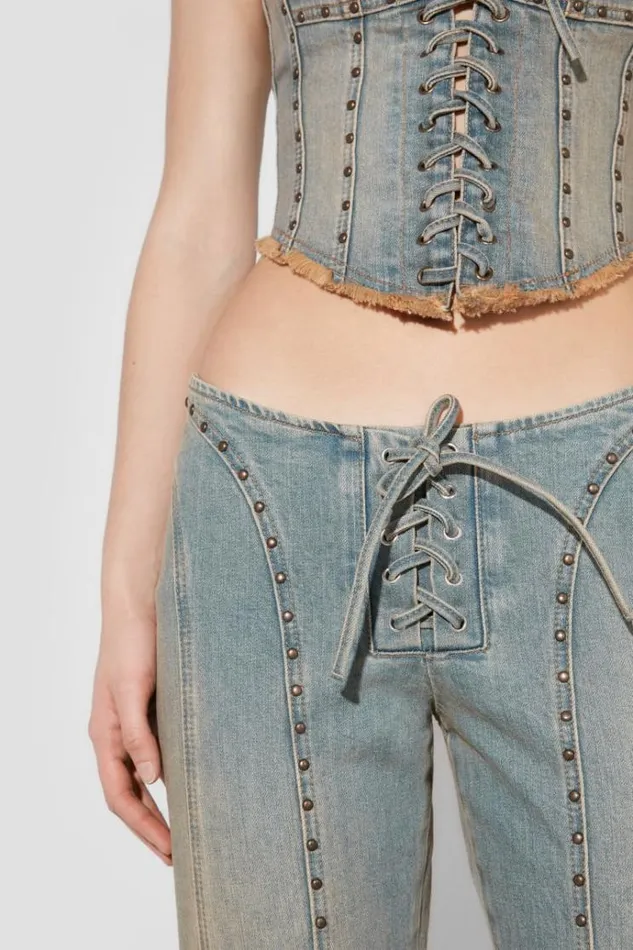 Tops Women MISBHV Sunset Wash Lara Laced Studded Denim Corset Blue