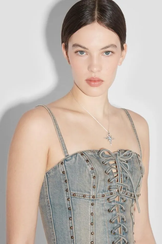 Tops Women MISBHV Sunset Wash Lara Laced Studded Denim Corset Blue