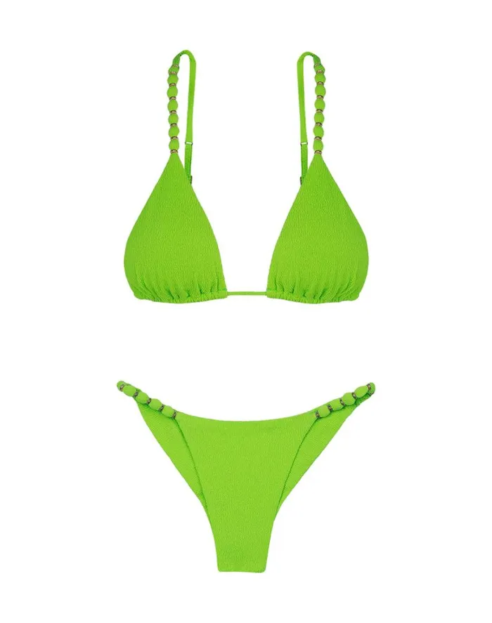 Tops Women ViX Paula Hermanny Firenze Beads Tri Parallel Top 8211 Acid Green