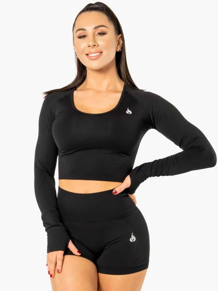 Tops Womens Ryderwear Electra Seamless Long Sleeve Crop Top Black