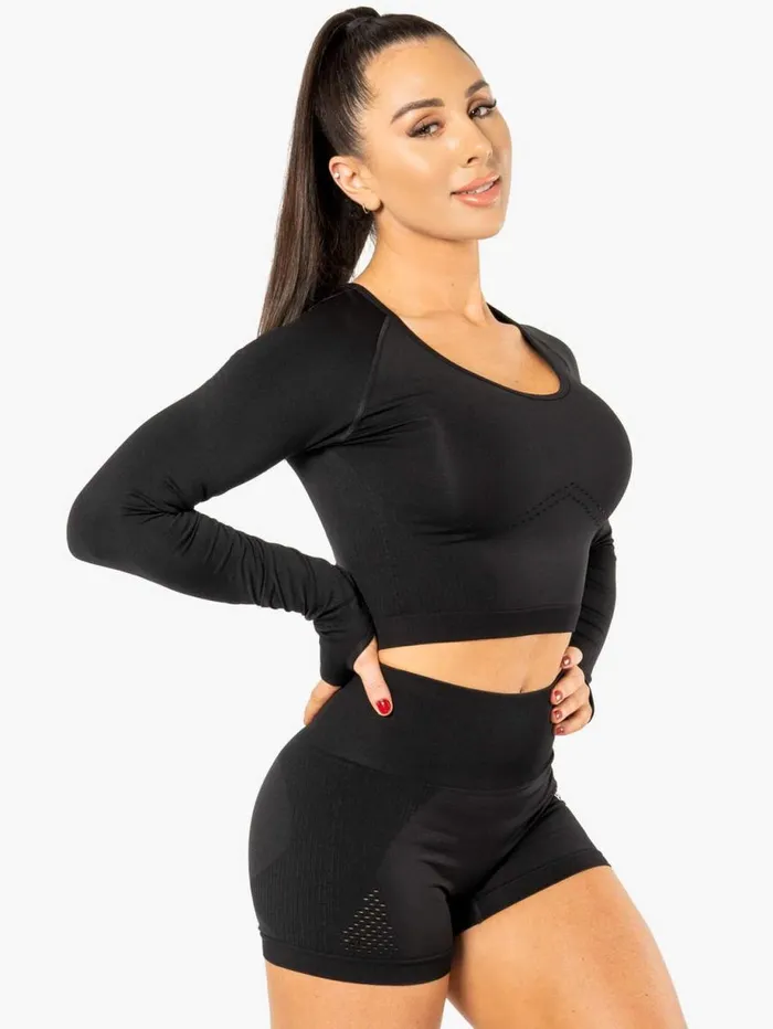 Tops Womens Ryderwear Electra Seamless Long Sleeve Crop Top Black
