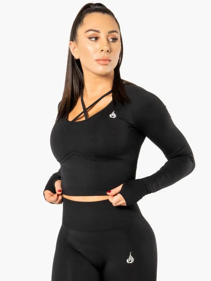 Tops Womens Ryderwear Electra Seamless Long Sleeve Crop Top Black