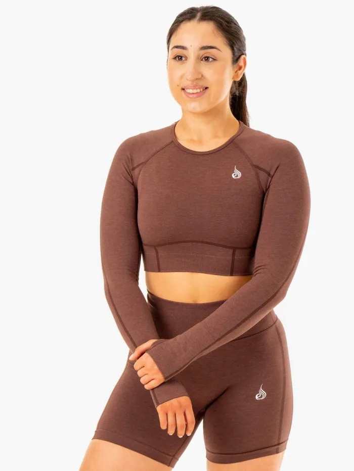 Tops Womens Ryderwear Enhance Seamless Long Sleeve Top Chocolate