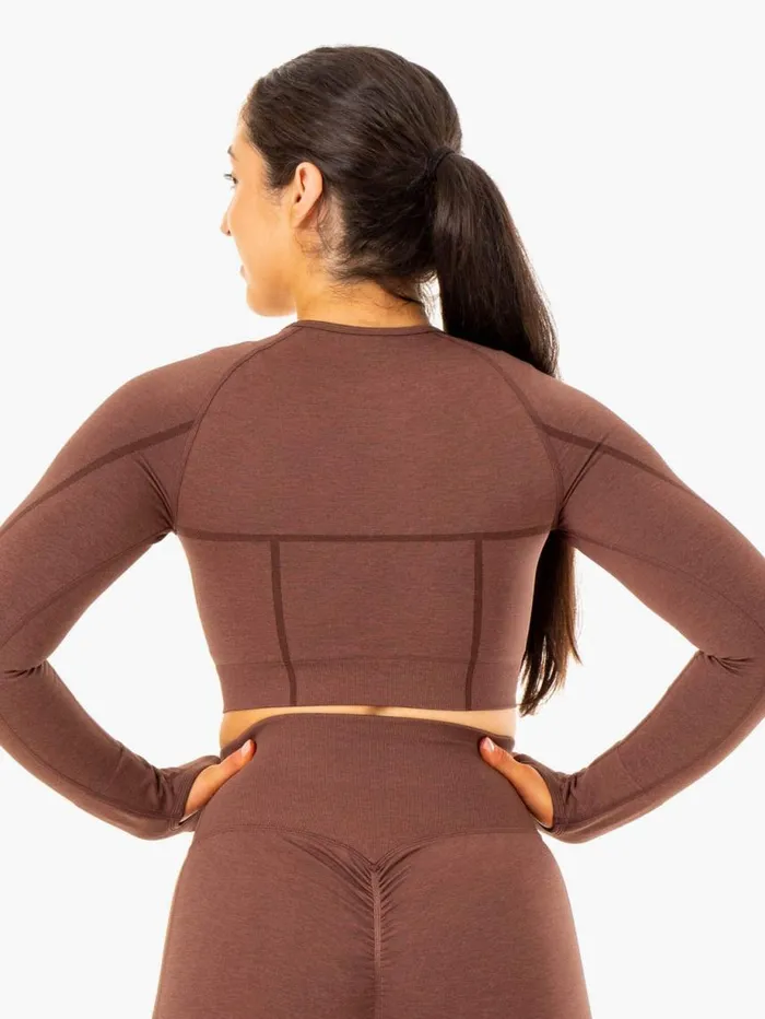 Tops Womens Ryderwear Enhance Seamless Long Sleeve Top Chocolate