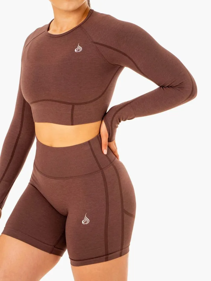 Tops Womens Ryderwear Enhance Seamless Long Sleeve Top Chocolate