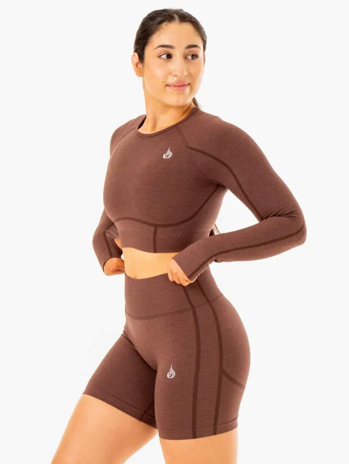 Tops Womens Ryderwear Enhance Seamless Long Sleeve Top Chocolate