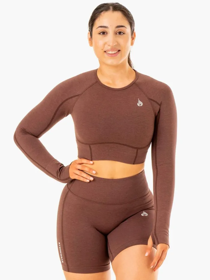 Tops Womens Ryderwear Enhance Seamless Long Sleeve Top Chocolate