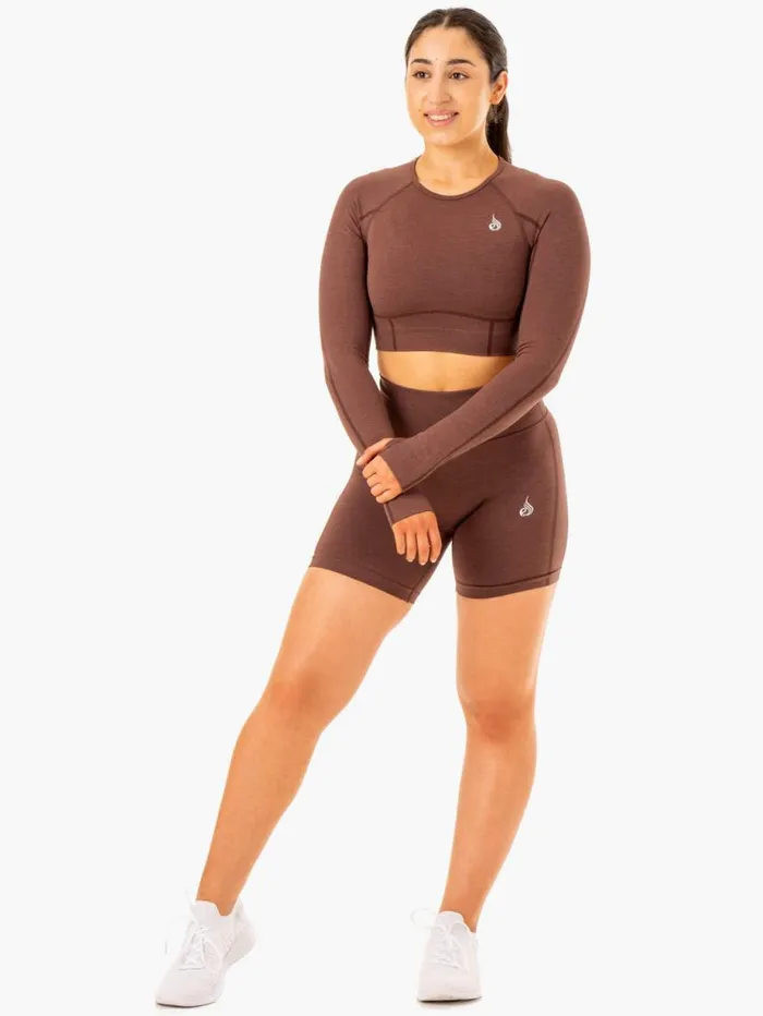 Tops Womens Ryderwear Enhance Seamless Long Sleeve Top Chocolate