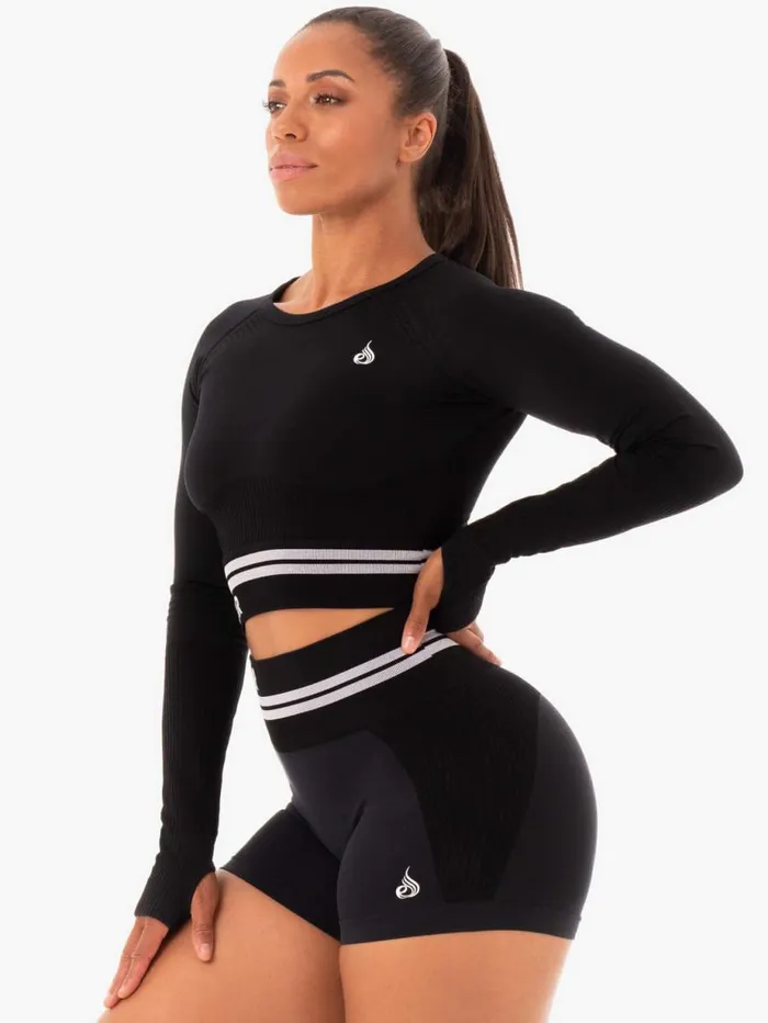 Tops Womens Ryderwear Freestyle Seamless Long Sleeve Crop Black
