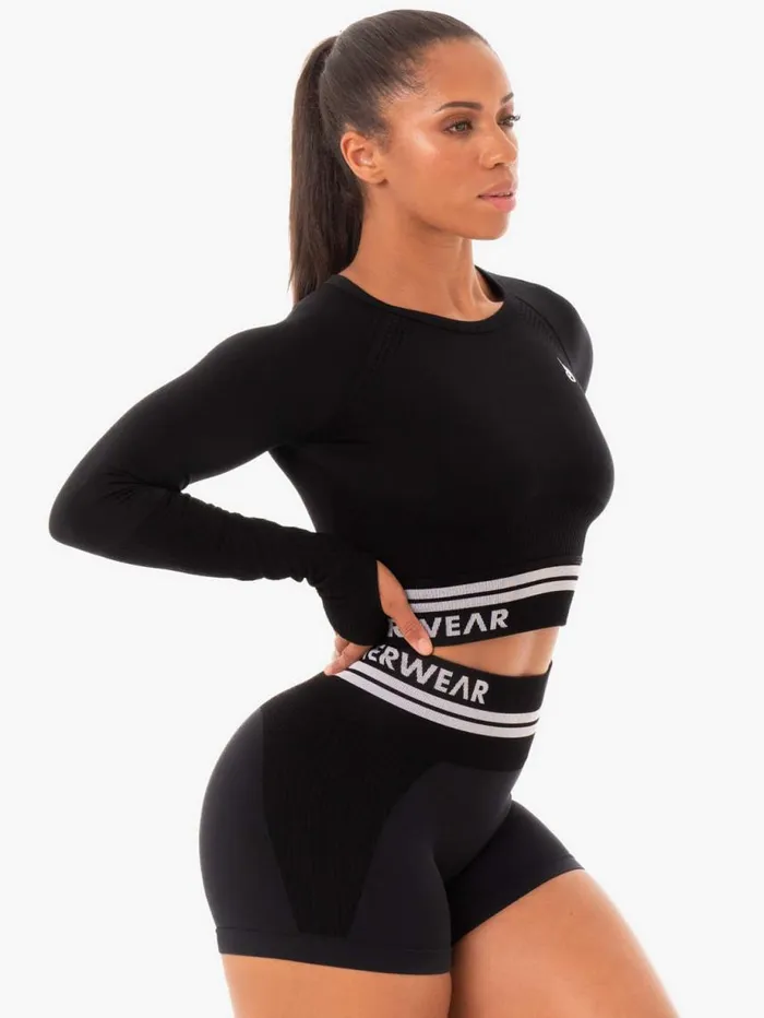 Tops Womens Ryderwear Freestyle Seamless Long Sleeve Crop Black