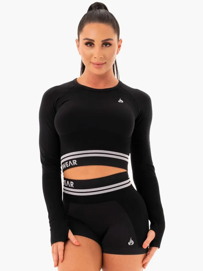 Tops Womens Ryderwear Freestyle Seamless Long Sleeve Crop Black