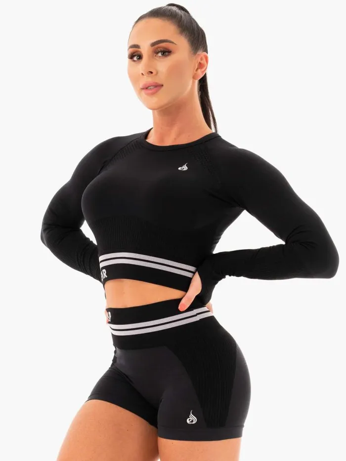 Tops Womens Ryderwear Freestyle Seamless Long Sleeve Crop Black