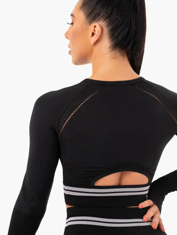 Tops Womens Ryderwear Freestyle Seamless Long Sleeve Crop Black