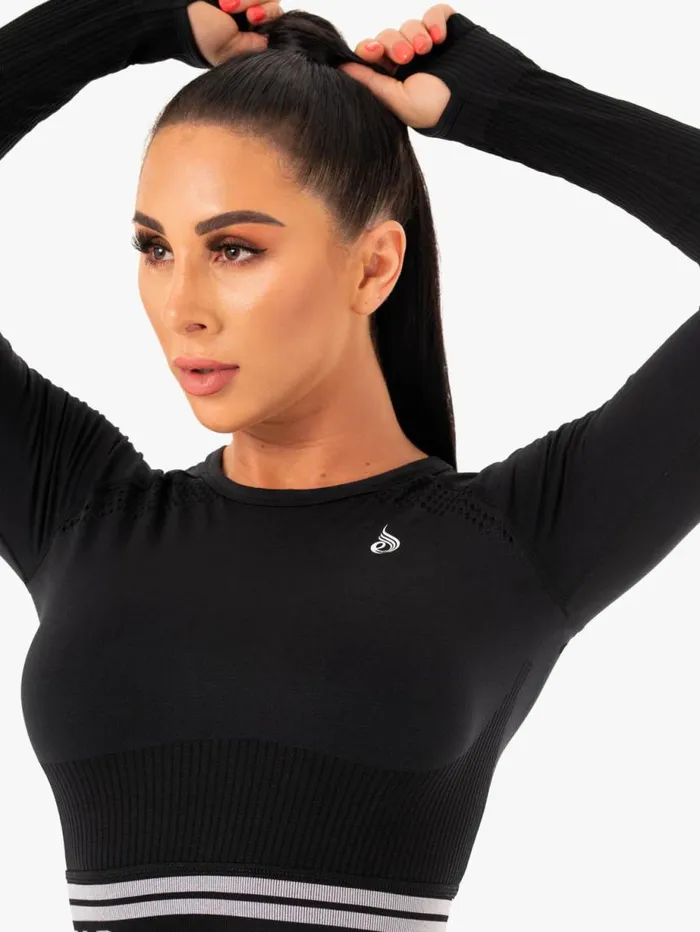 Tops Womens Ryderwear Freestyle Seamless Long Sleeve Crop Black