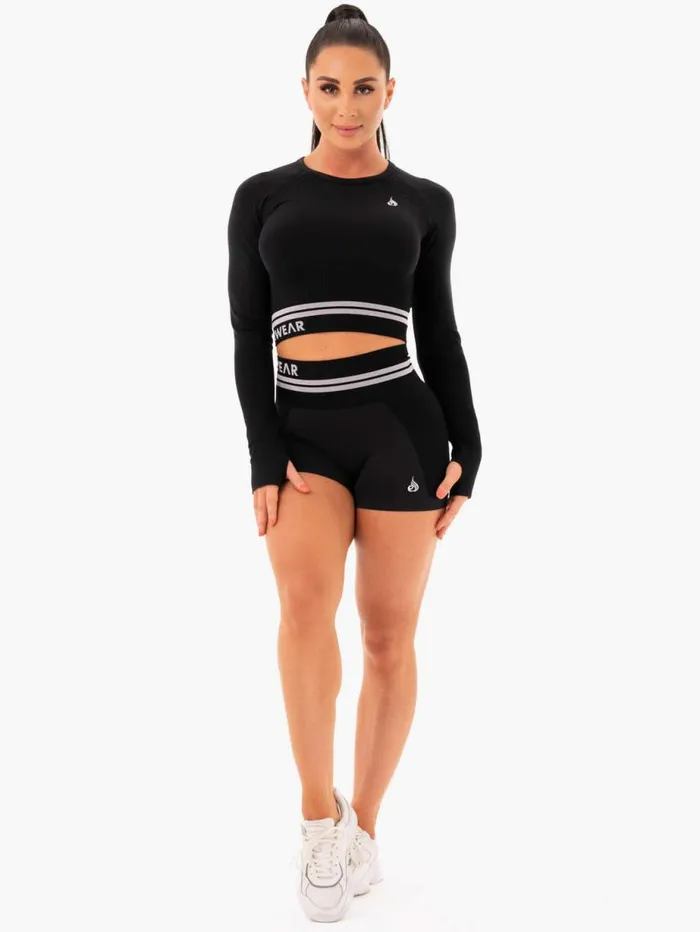 Tops Womens Ryderwear Freestyle Seamless Long Sleeve Crop Black